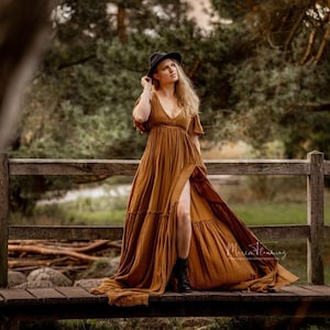Maternity dress for photoshoot, Boho Maternity gown baby shower, Photoshoot dress, Flutter Photoshoot dress, Elopement dress - PROVANCE gown