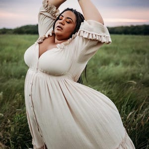 Womens Boho Dress by ZeBuBeYou® HARMONY ~  Daouble Gauze Vintage Dress For The Maternity Seassion ~ Plus Size Pregnancy Photo Shoot