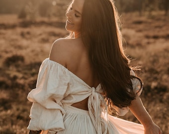 Vestido de maternidad bohemio para sesión de fotos, vestido de novia de manga larga, vestido de novia de primavera, vestido de compromiso, vestido de embarazo, vestido de escapada