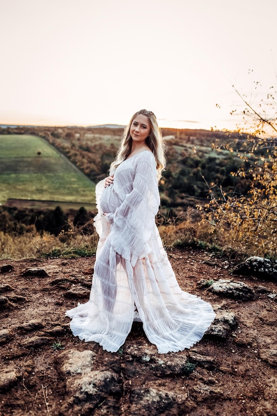 flowy boho maternity dress Beige Wedding for Spring Style Photo Shoot, Maternity Wedding Dress, Forest Wedding Gown, Goddess Dress, ~ Holly bohemian boho maternity shoot