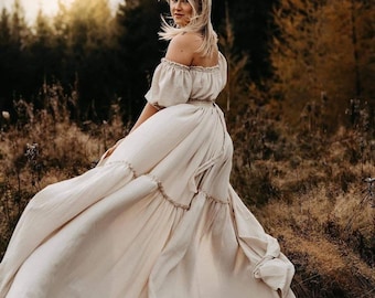 Falda bohemia para complementar el armario del cliente Falda bohemia de verano maxi hecha a mano para festivales Vestido de maternidad para sesión de fotos