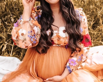 Wildflower Maternity Dress For Spring Photoshoot ~ Floral Maternity Wedding Dress For Mothers Day Photoshoot Dress ~ Natural Fabrics ~ Alice