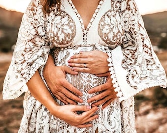 Unique lace gown, Lace weddig Dress, Boho Wedding Dress, Reclaimed Bell Sleeve Dress, Maternity dress, vogue designer-Melody gown