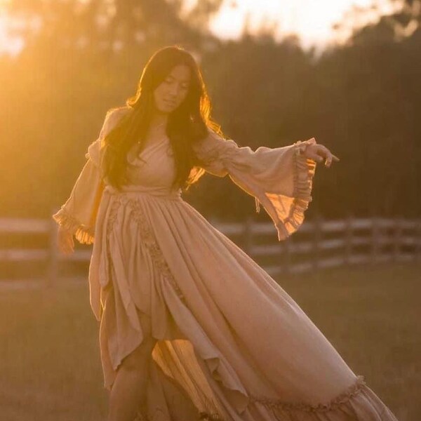 Abito premaman Boho da donna per servizio fotografico di gravidanza, abito premaman Boho taglie forti baby shower, abito servizio fotografico con fessura Boho per l'armadio del cliente