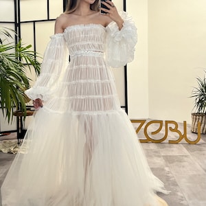 Chiffon Maternity Dress for Photo Shoot, Two piece Chiffon Tulle Pregnancy Gown for Rehearsal Dinner, Gender Reveal, Glow gown image 7