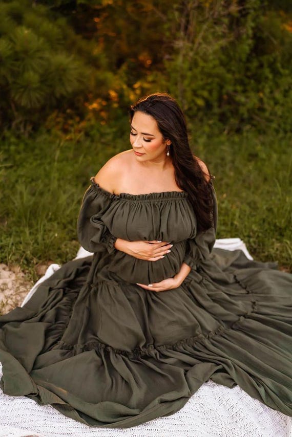 plus size off the shoulder maternity dress Off Shoulder Plus Size Maternity Photoshoot Long Dress