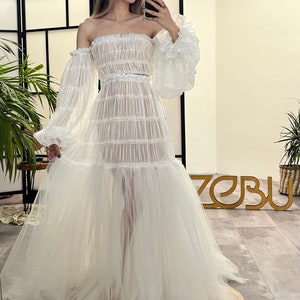 Chiffon Maternity Dress for Photo Shoot, Two piece Chiffon Tulle Pregnancy Gown for Rehearsal Dinner, Gender Reveal, Glow gown image 5