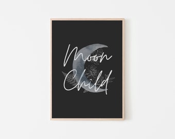 Monochrome Moon Child Celestial Printable Wall Art // Digital Download