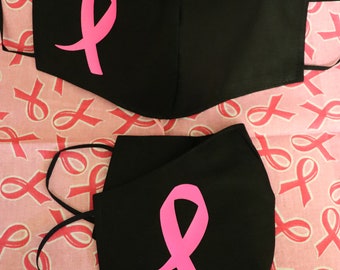 Breast Cancer Ribbon Face Mask, Washable, Ready to Ship, 100% Quality cotton, Breathable - Breast Cancer Ribbon, Customization available