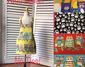 Kid's Apron with no ties | Hand Made fully lined | Elastic Covered Neck Strap | All Abilities | kid's apron |Adult and Child Sizes Available