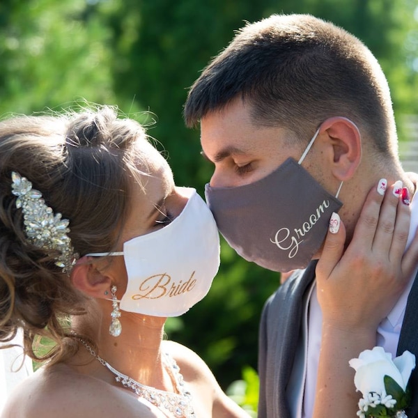 Bridal Party/Wedding Party face masks/bridal Shower/Bachelor Party mask/Bride and Groom mask/Customization/ Mr & Mrs /Individually priced