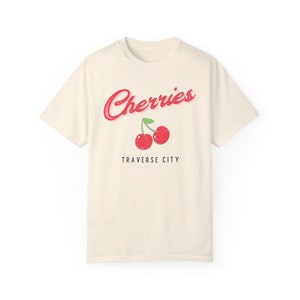 Comfort Colors 100% Cotton Tee; Retro Style Cherry Tshirt; Traverse City Michigan Tshirt; Cherries Vacation Shirt