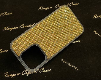 iPhone 14, iPhone 14 Pro Max, iPhone 14 Plus, iPhone 14 Pro Gold Topaz AB Crystals on Clear TPU/PC Case