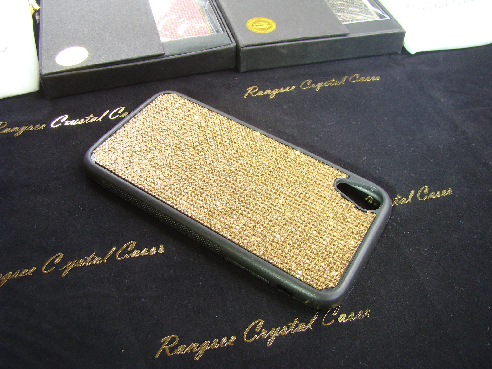 IPhone XR Case Gold Topaz Rhinestone Crystals on Black Etsy