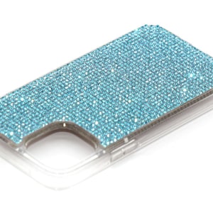 iPhone 11, iPhone 11 Pro, iPhone 11 Pro Max with Aquamarine Light Rhinestone Crystals on Clear TPU/PC Case