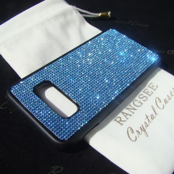 Galaxy S10e with Blue Sapphire Rhinestone Crystals on Black TPU/PC Case