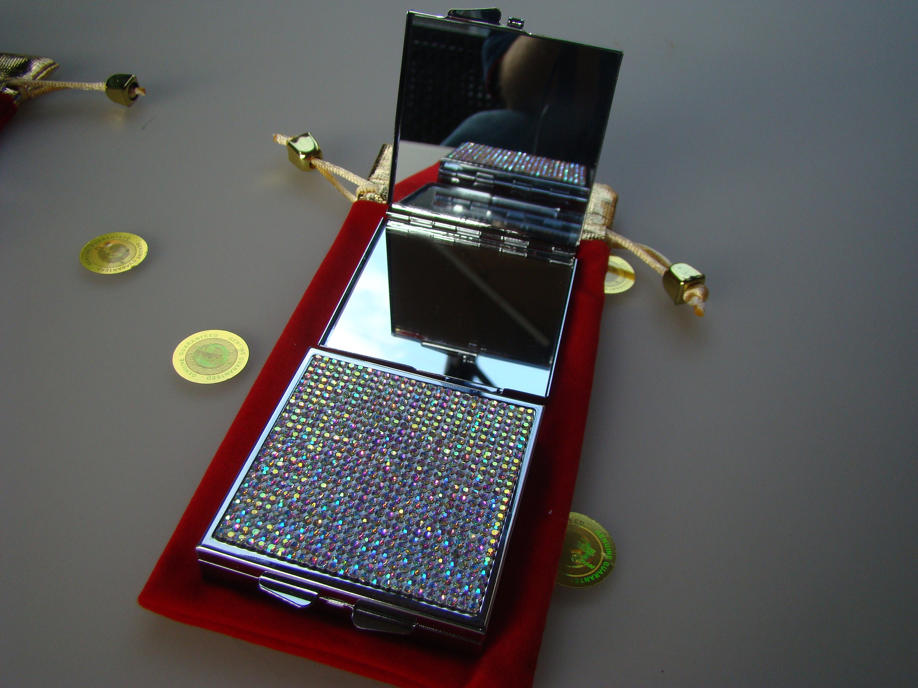 Mirror Box With Crystal Ab Rhinestone Crystals Genuine
