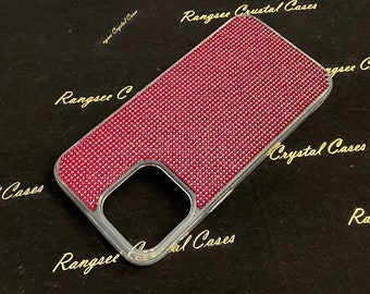 iPhone 14, iPhone 14 Pro, iPhone 14 Plus, iPhone 14 Pro Max with Red Siam Crystals on Clear TPU/PC Case