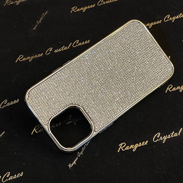 iPhone 12, iPhone 12 Mini, iPhone 12 Pro, iPhone 12 Pro Max with Clear Diamond on Silver Chrome TPU/PC Case