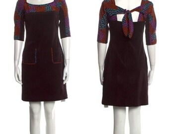 Z Spoke by Zac Posen Silk Brown Corduroy Colorful 3/4 Sleeve Dress Size 2