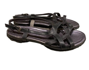 Ecco Womens Black Leather Strappy Slingback Buckle Sandals size 39