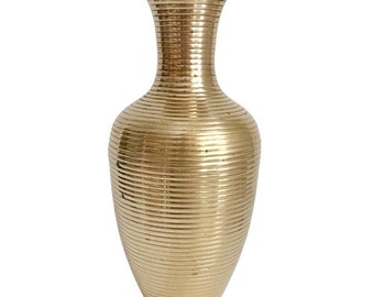 MCM Ribbed Solid Brass Art Deco Vase Made in India