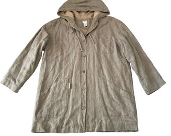 J. Jill Womens Tan Hooded Linen Cotton Lined Button Front Utility Jacket Size M