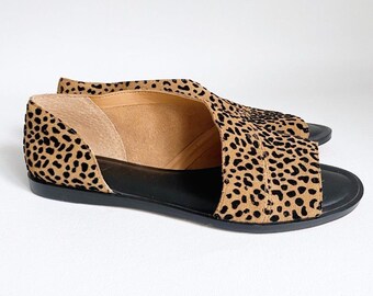 1.STATE Celvin Leather Sandal Dorsay Animal Print Brown Tan Black - Size 8