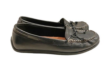 Eastland Womens Black Leather Moccasin Slip On Flats Bow size 7.5