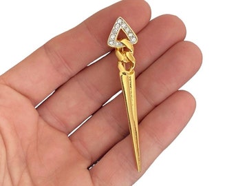 Vtg Gold & Rhinestone Arrow Pointed Geometric Pin