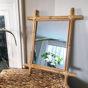 Vintage 1960er Jahre Bambus rechteckiger Spiegel / Vintage Frankreich Frankreich / Boho / Mid-Century Style