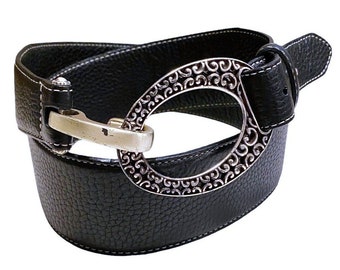 Brighton Womens Black Pebbled Leather Wide Belt Silver Hook Buckle size XL