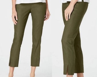 J. Jill Womens Stretch Linen Green Cropped Slit Ankle Pants Size Small TALL