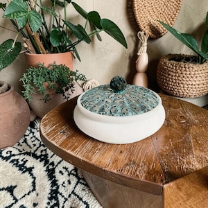 Vintage Alabaster Copper Filigree Trinket Box | MCM Boho Smudge Vessel