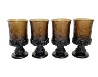 Vintage Fostoria Glass Co. Sorrento Brown Ice Tea/Wine/Water Goblet Set of 4