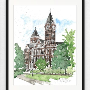 Auburn's Samford Hall - Auburn, Alabama - Giclee Watercolor Fine Art Print - Great Graduation Gift