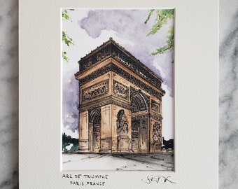 Arco do Triunfo - Paris, França - Impressão artística em aquarela Giclée