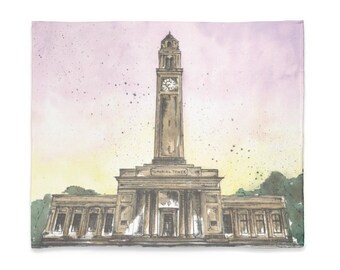 Polar Fleece Blanket - LSU&#39;s Memorial Tower - Louisiana State University Watercolor - Baton Rouge, Louisiana - Great Graduation Gift