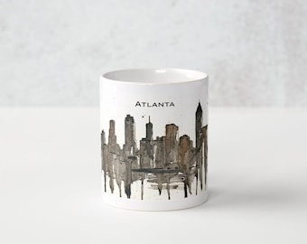 Atlanta Skyline Custom Watercolor Art Wraparound Coffee Mug - 11oz