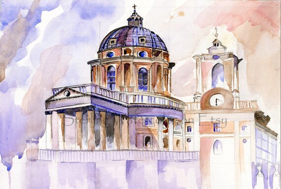 La chapelle Sindone Turin, Italie Giclee Aquarelle France