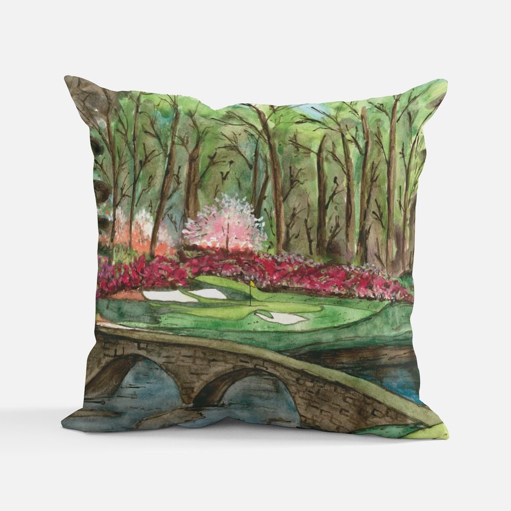 Amen Corner #12 Augusta National Golf Club Watercolor Art Pillow - Augusta, Georgia