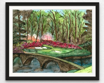 Amen Corner Hole #12 Augusta National Golf Club - Augusta, Georgia - Giclee Watercolor Print
