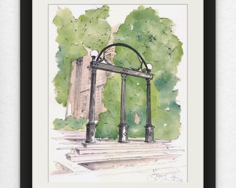 Watercolor Giclee Fine Art Print of the Arch at the University of Georgia's Athens Campus - Graduation Gift Ideas