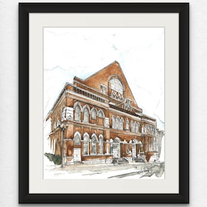 Puede incluir: Una ilustraci&oacute;n de acuarela de un edificio de ladrillo con ventanas arqueadas y una gran entrada arqueada. El edificio est&aacute; pintado en tonos de marr&oacute;n y rojo, con acentos blancos. La ilustraci&oacute;n est&aacute; sobre un fondo blanco.