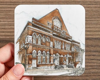 Ryman Auditorium Nashville, Tennessee Watercolor Coaster - Waterproof/Reusable, Glossed, Cork Coasters