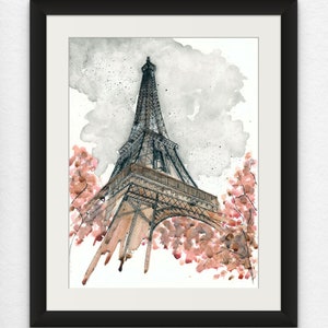 Torre Eiffel - Paris, França - Impressão de belas artes em aquarela giclée