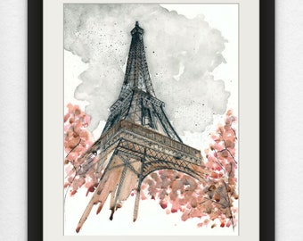 Eiffel Tower - Paris, France - Giclee Watercolor Fine Art Print