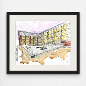 Giclee Aquarell Druck von Georgia Techs Scheller College of Business Tech Square - Georgia Institute of Technology Atlanta Campus