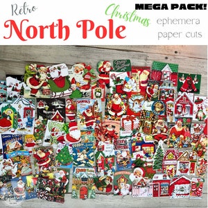 MEGA PACK, Retro North Pole Christmas Paper Cuts, Ephemera, 75 Pieces, Lisa Kettell Designs