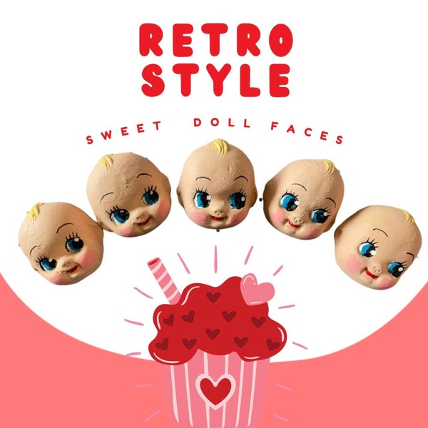 Retro Kew-pie Style Heads, Set of 5, Lisa Kettell Designs